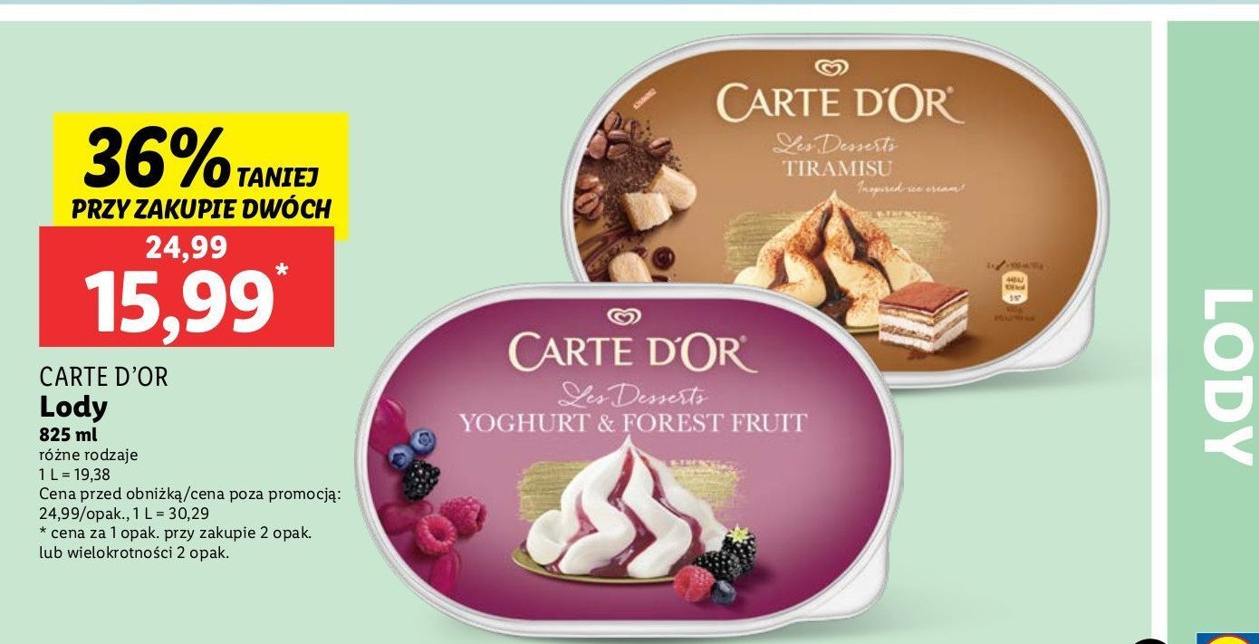 Lody yoghurt & forest fruit Algida carte d'or promocja