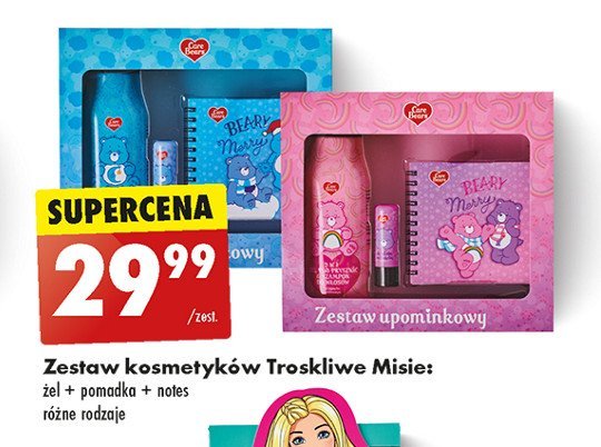 Zestaw w pudełku niebieski: żel + pomadka + notes CARE BEARS promocja