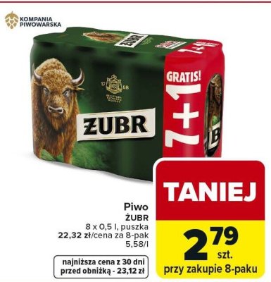 Piwo Żubr 8 x 0,5 l,  promocja w Carrefour