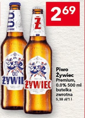 Piwo Żywiec Premium 0,0% 500 ml butelka zwrotna 5,38 zł/1l promocja w LEWIATAN