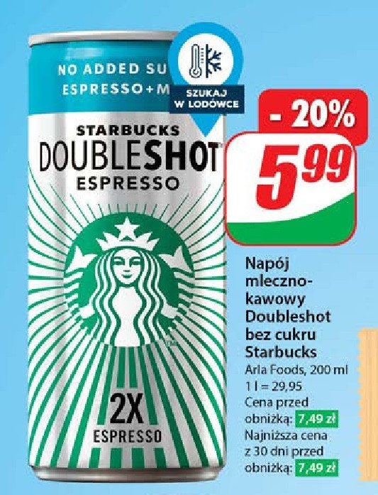 Napój tripleshot espresso bez cukru Starbucks promocja w Dino