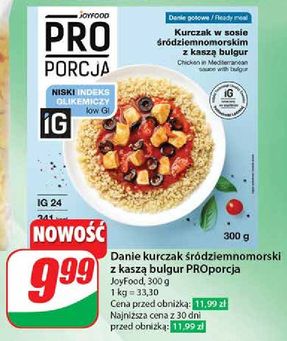 Kurczak w sosie śródziemnomorskim z kaszą bulgur i warzywami Proporcja promocja