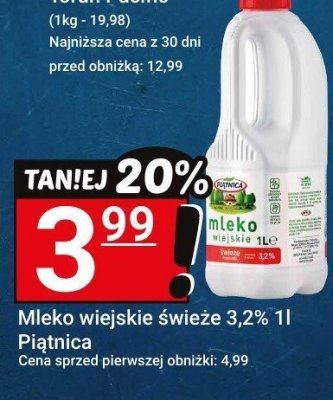 Mleko wiejskie świeże 3,2% 1l - Piątnica promocja w Hitpol