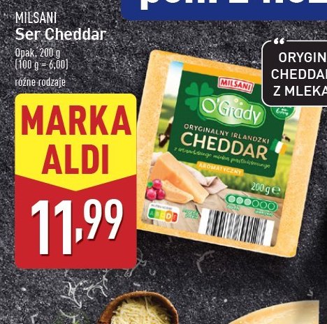 Ser cheddar aromatyczny Milsani promocja w Aldi