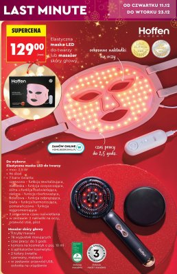 Elastyczna maska LED do twarzy lub masażer skóry głowy Hoffen promocja w Biedronka
