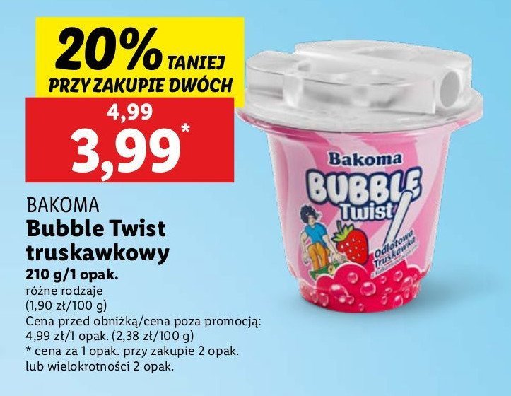 Jogurt truskawka Bakoma bubble twist promocja