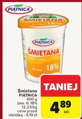 Śmietana Piątnica 18% 400g promocja w Carrefour
