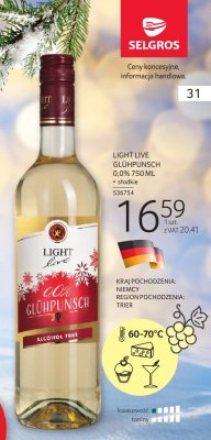 Wino bezalkoholowe Light Live Glühpunsch 0,0% 750ml białe promocja w Selgros