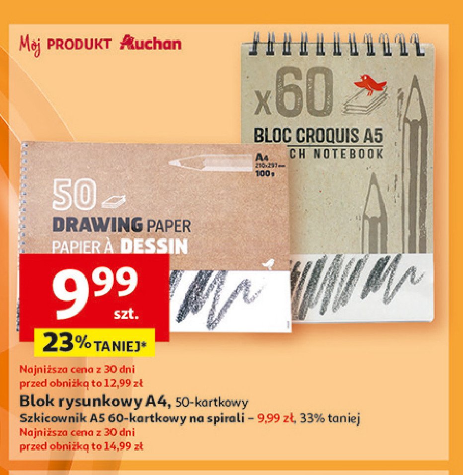 Szkicownik na spirali a5 60 kartek Auchan promocja