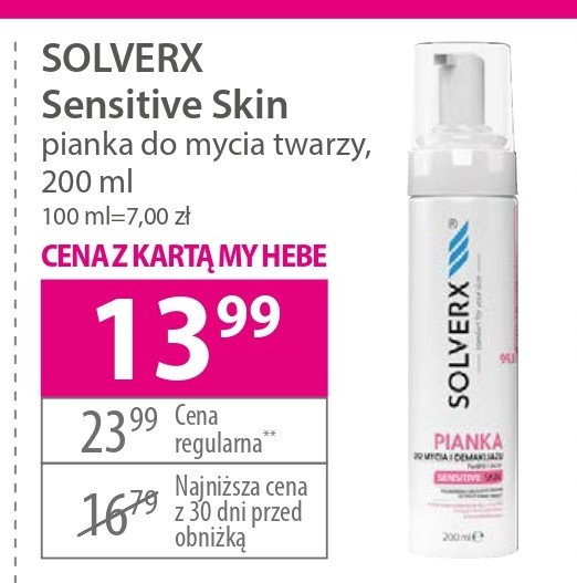 Pianka do mycia twarzy SOLVERX SENSITIVE SKIN promocja