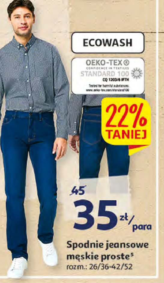 Spodnie jeansowe męskie proste 26/36-42/52 Auchan inextenso promocja