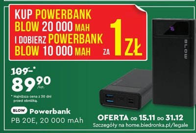 Powerbank PB 20E, 20 000 mAh promocja w Biedronka
