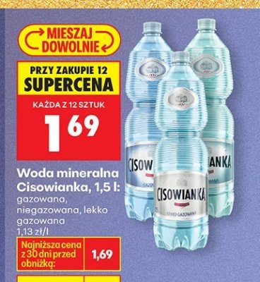 Woda mineralna Cisowianka 1,5 l lekko gazowana promocja w Biedronka