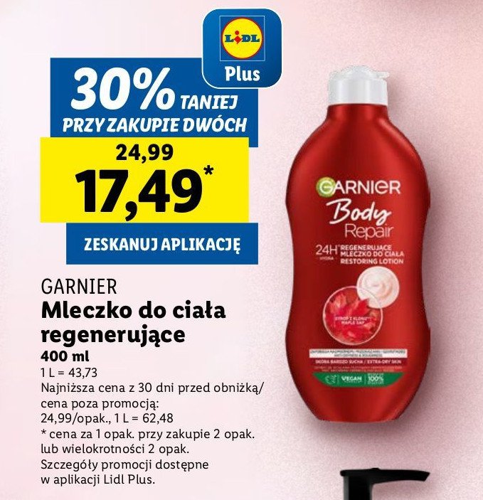 Mleczko regenurujące skóra bardzo sucha Garnier body promocja w Lidl