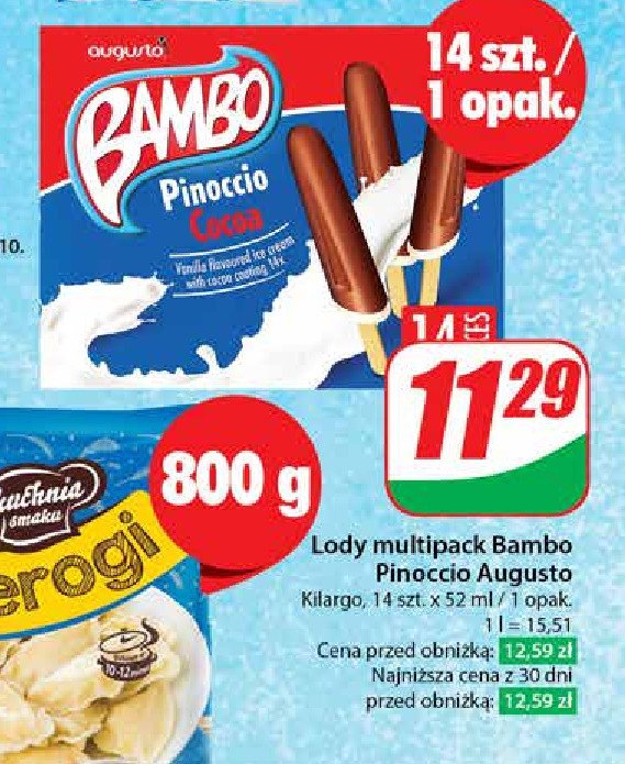 Lody w polewie kakaowej Augusto bambo promocja w Dino