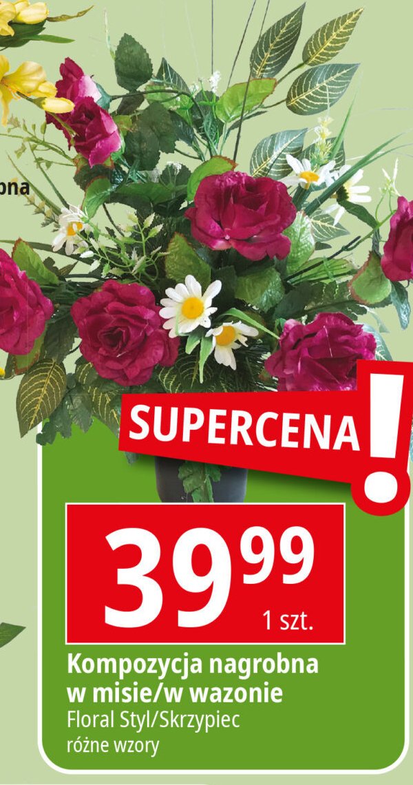 Kompozycja zdobiona w wazonie Floral styl promocja w Leclerc