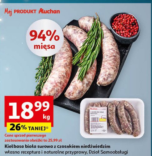 Kiełbasa biała z czosnkiem niedźwiedzim Auchan promocja