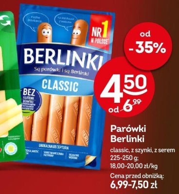 Parówki Berlinki classic, z szynki, z serem promocja w Żabka