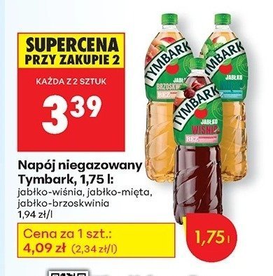 Napój niegazowany Tymbark 1,75 l jabłko-wiśnia, jabłko-mięta, jabłko-brzoskwinia promocja w Biedronka