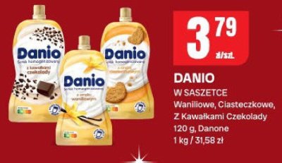 Danio w saszetce waniliowe, ciasteczkowe, z kawałkami czekolady Danone promocja w Chorten