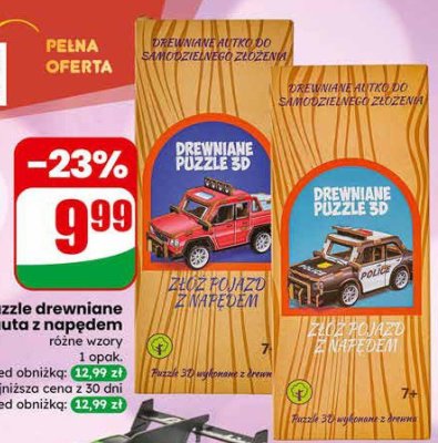 Puzzle drewniane auta z napędem  promocja w Dino