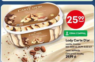 Lody Carte D'or wanilia, tiramisu promocja w Żabka