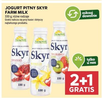 Jogurt pitny Skyr Farm Milk różne rodzaje promocja w Stokrotka