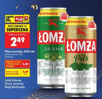 Piwo Łomża 500ml, różne rodzaje: Jasne, Pils promocja w Biedronka