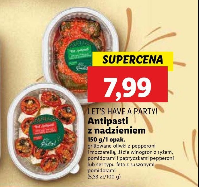 Liście winorośli z ryżem pomidorami i papryczki pepperoni Let's have a party! promocja