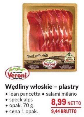 Wędliny włoskie plastry speck slips promocja w Makro