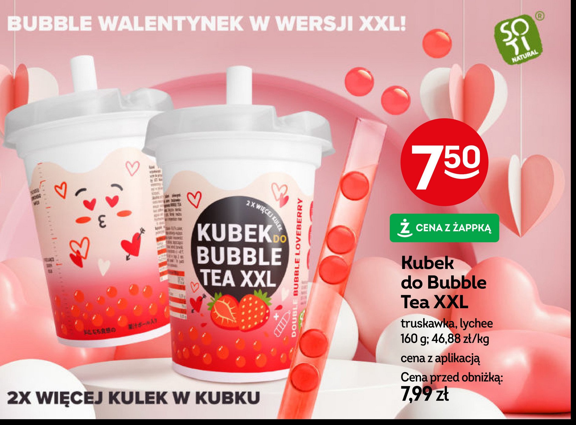 Kubek do bubble tea truskawka Żabka cafe promocja w Żabka