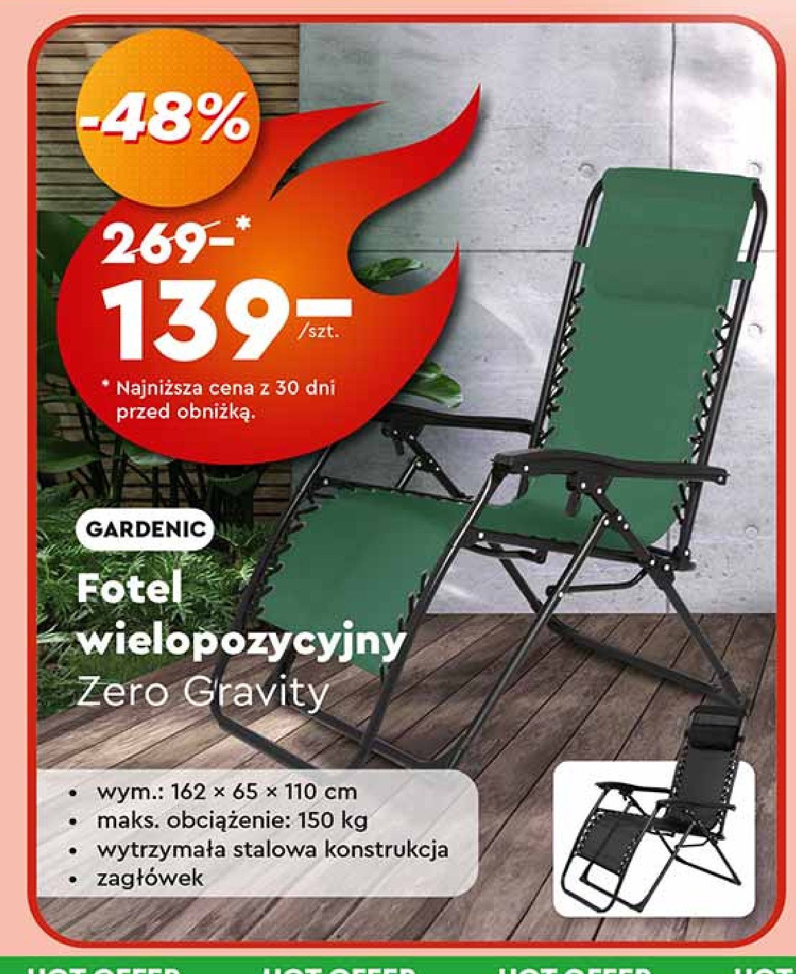 Fotel zero gravity Gardenic promocja w Biedronka