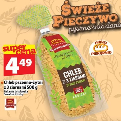 Chleb pszenno-żytni z 3 ziarnami 500 g promocja w TOPAZ
