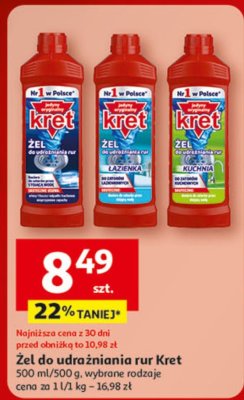 Żel do udrażniania rur Kret 500 ml/500 g, wybrane rodzaje promocja w Auchan