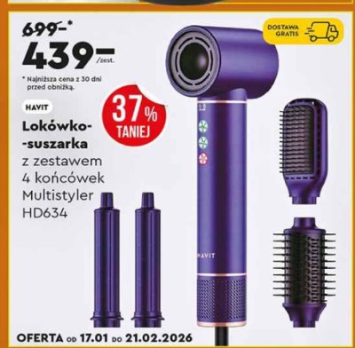 Lokówko-suszarka z zestawem 4 końcówek Multistyler HD634 HAVIT promocja w Biedronka