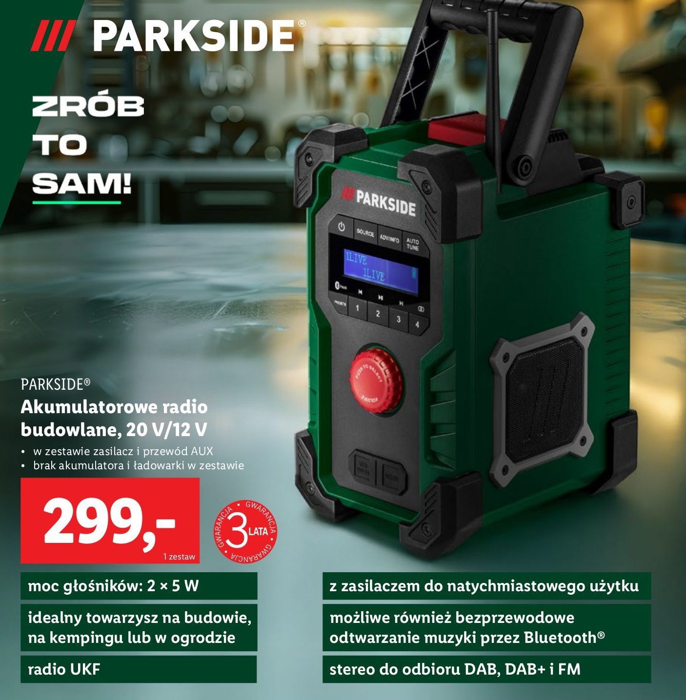 Radio budowlane 20 v Parkside promocja w Lidl