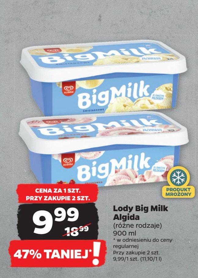 Lody truskawka Algida big milk promocja