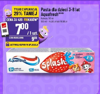 Pasta dla dzieci 3-8 lat Aquafresh Splash promocja w POLOmarket