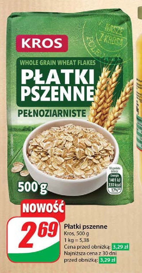 Płatki pszenne pełnoziarniste Kros promocja w Dino
