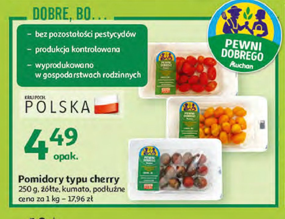 Pomidory cherry podłużne Auchan pewni dobrego promocje