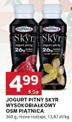 Jogurt pitny Skyr wysokobiałkowy OSM Piątnica promocja w Stokrotka
