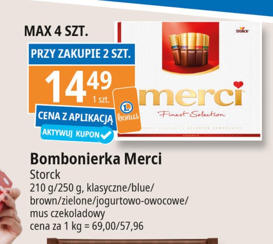 Bombonierka z nadzieniem owocowym Storck merci promocja w Leclerc