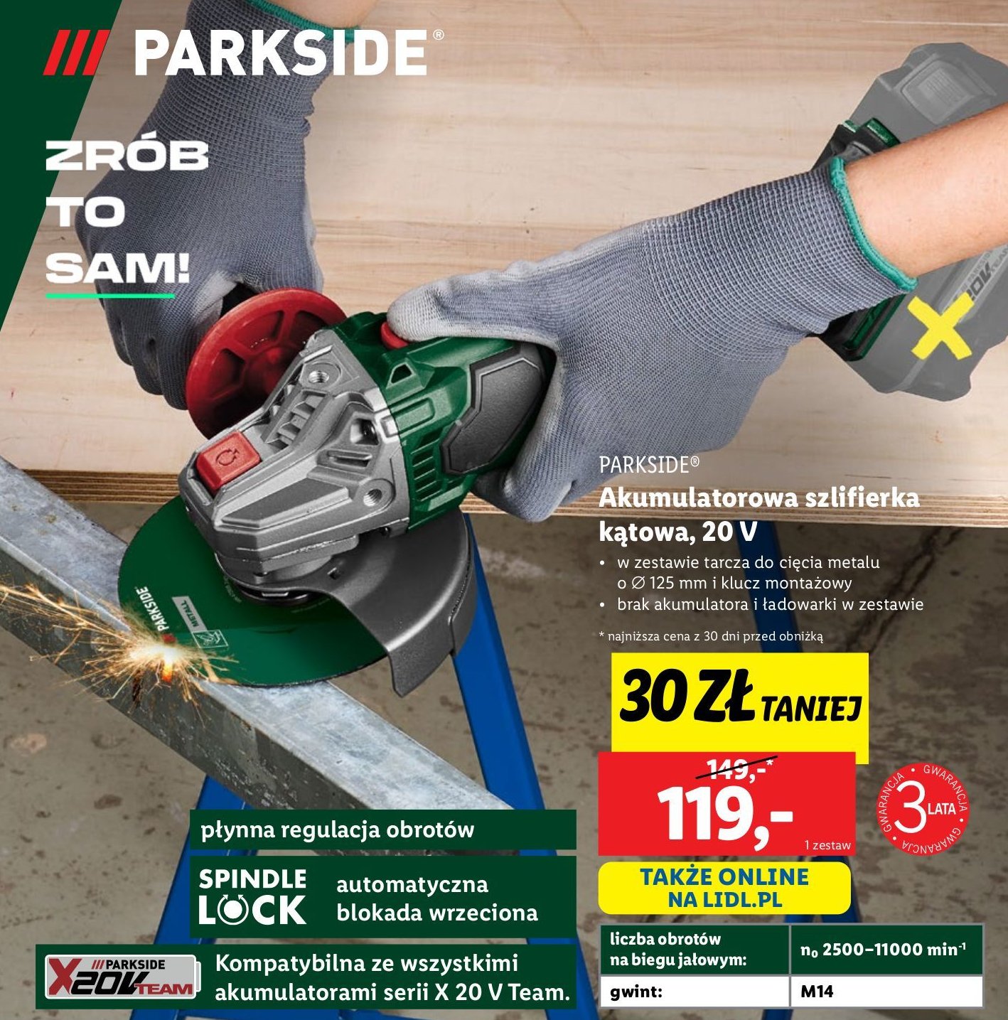 Szlifierka kątowa 20 v Parkside promocja