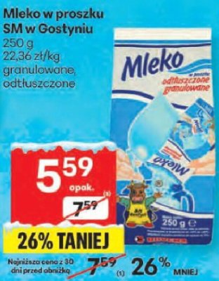 Mleko Mleko w proszku SM w Gostyniu granulowane, odtłuszczone promocja w Delikatesy Centrum