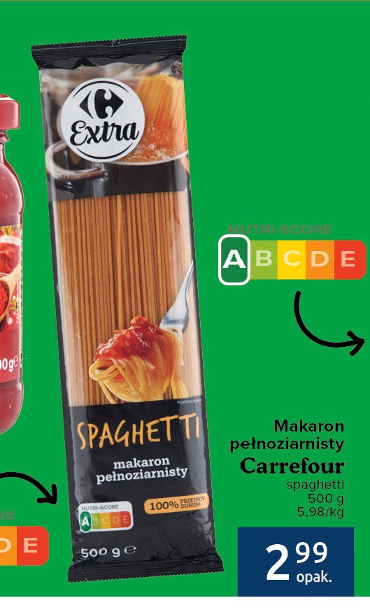 Makaron spaghetti pełnoziarnisty Carrefour extra promocja