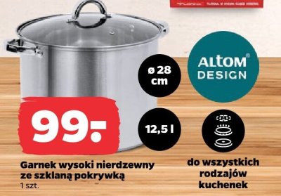 Garnek wysoki nierdzewny ze szklaną pokrywką ø 28 cm 12,5l promocja w Netto