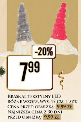 Krasnal tekstylny LED 17 cm, różne wzory promocja w Dino