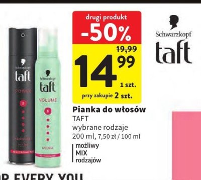 Pianka do włosów wybrane rodzaje 200 ml Taft promocja w Intermarche