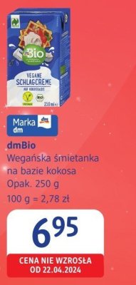 DmBio Wegańska śmietanka na bazie kokosa Opak. 250 g, 100 g = 2,78 zł promocja w Drogerie DM