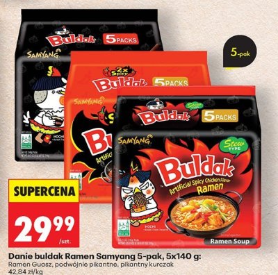 Danie buldak Ramen Samyang 5-pak, 5x140 g: podwójnie pikantne promocja w Biedronka